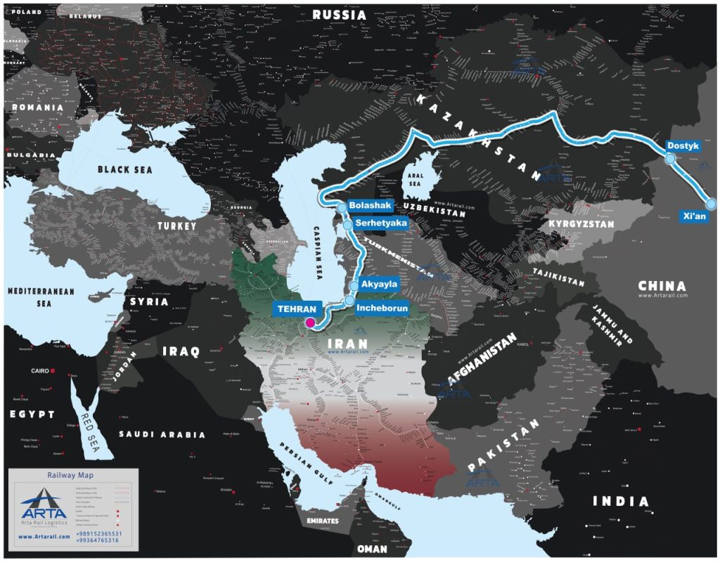 نقشه مسیر ریلی چین به ایران