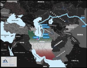 مسیر حمل ریلی چین به ایران از Xi&rsquo;an تا تهران از طریق Dostyk، ترکمنستان و مرز اینچه&zwnj;برون